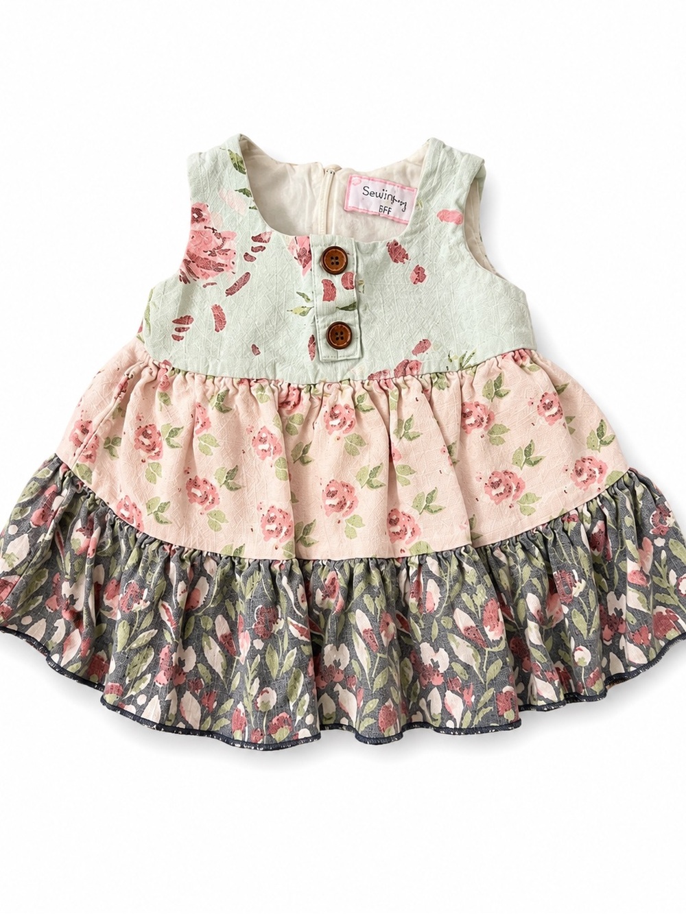 Sweet Honey EUC  Floral Tiered Baby Dress - Mint, Pink, Gray